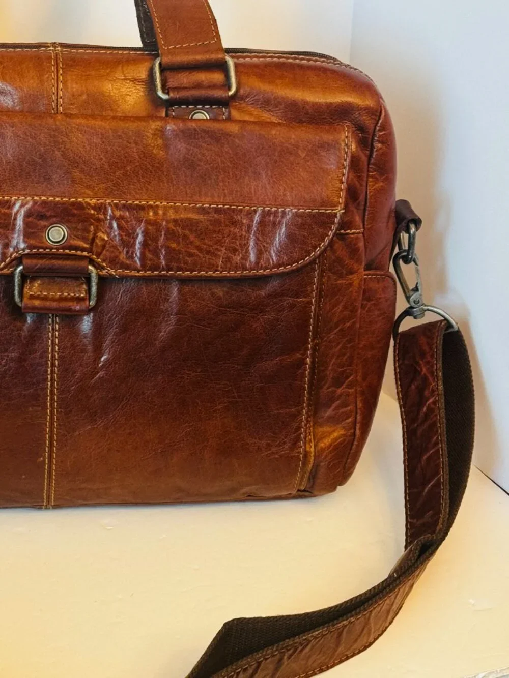 Vtg Jack Georges Large Distressed Brown Leather Messenger Bag Laptop Satchel Mag